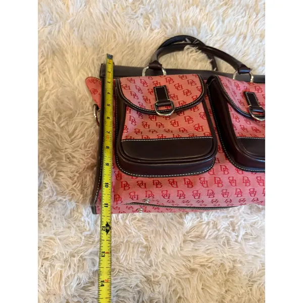 Vintage Dooney & Bourke DB Monogram Purse Bag Top Handle Pink Red Leather‎ Trim - Image 8