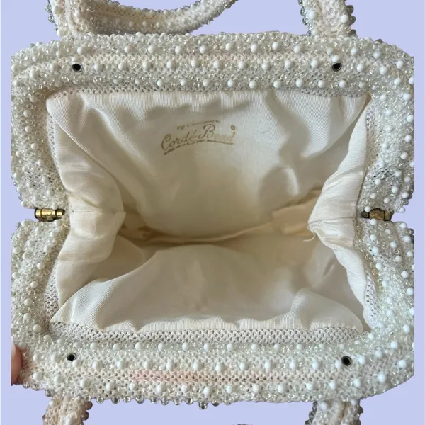 Vintage 40s 50s Corde Bead handbag bridal heirloom evening bag - Image 3