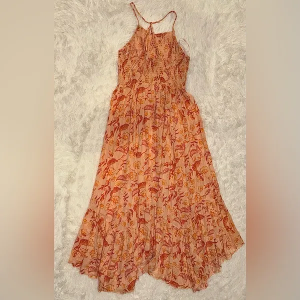 NEW FREE PEOPLE heat wave printed maxi slip dress in dusk coral combo sz L - Image 5