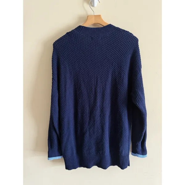 Aerie Varsity Navy Blue Oversized Knit Chunky‎ Cardigan Sweater Women’s Size S - Image 5