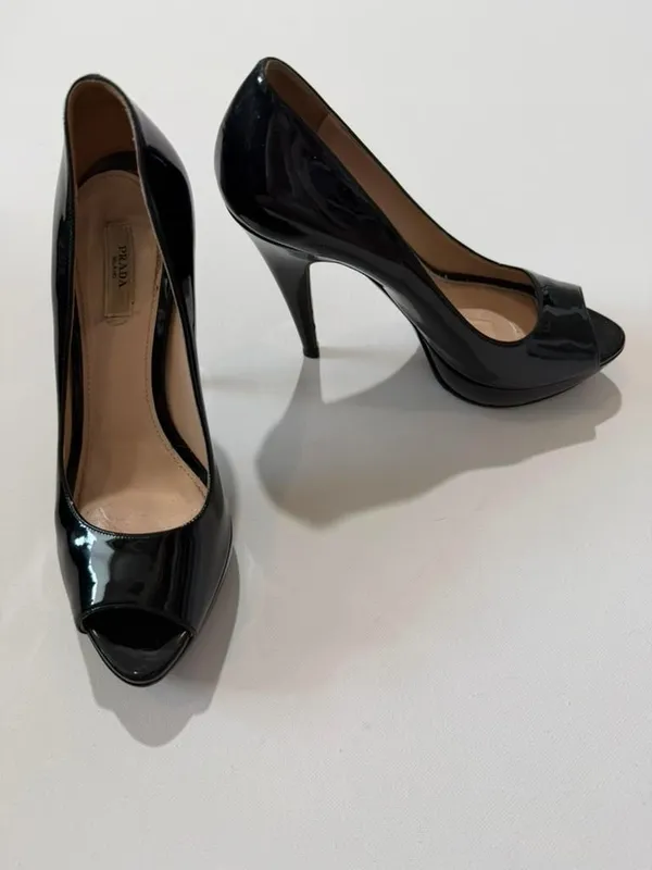 Prada Milano Black Patent Leather Peep Toe Platform Pumps Size 8.5 US - Image 2
