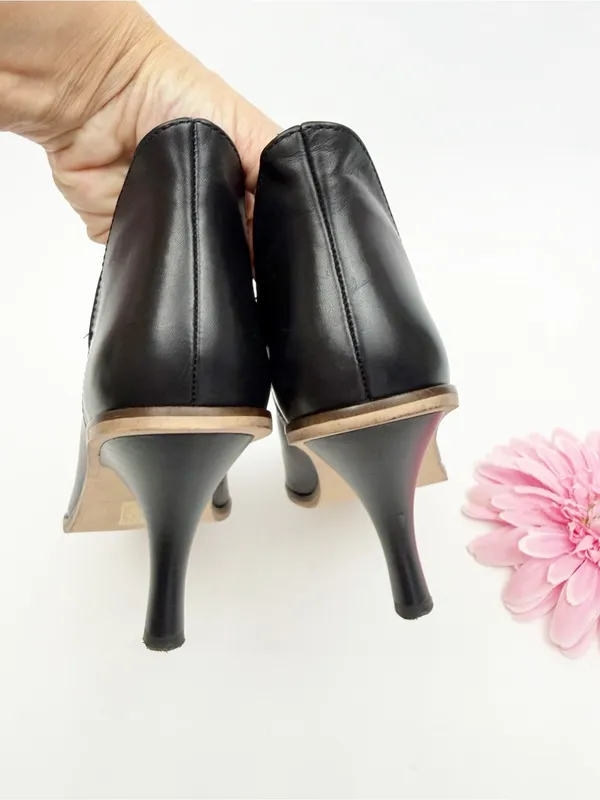 Free People Shiloh Heeled Ankle Boots Booties Black Leather - Image 9