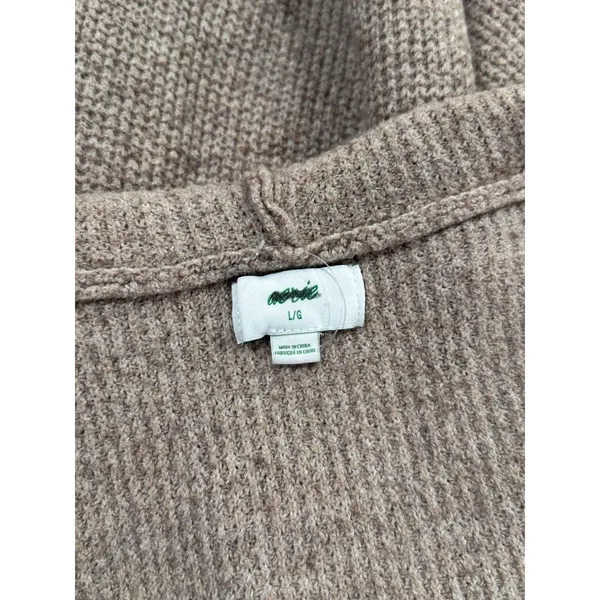 Aerie Womens Sweater Brown CozyUp Waffle Hoodie V Neck Pullover Stretch Large - Image 5