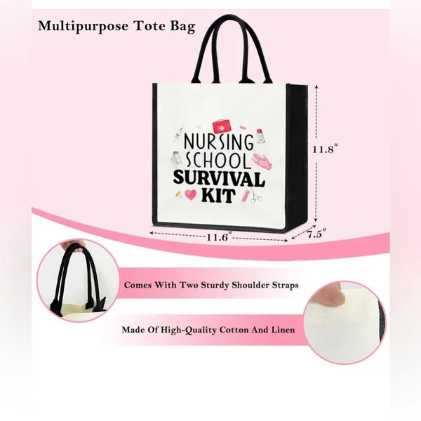 Source Unknown Nursing School Survival Kit Canvas Tote Bag NWT Reusable Multiple Use Tote - Image 7