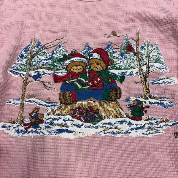 Chic Vintage Christmas Bear Womens Medium Pink Ugly Christmas Sweater 80s 90s - Image 2