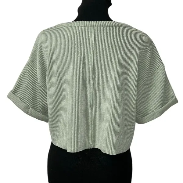 Altar’d State Green Ribbed Crop Pull on V-neck Top(Size Small) - Image 3