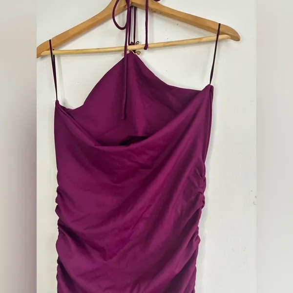Zara Fuchsia-Purple Women’s Halter Midi Bodycon Dress‎ Size L - Image 6