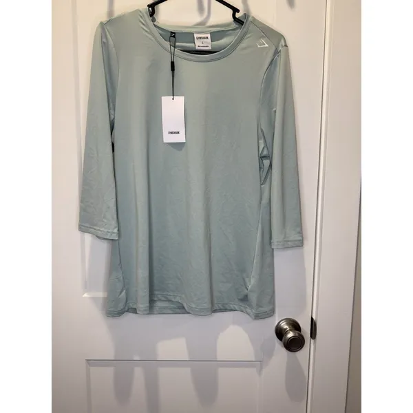 Gymshark Studio Tee Women's 3/4 Sleeve Training Workout Top Sage Green NWT Large - Image 2