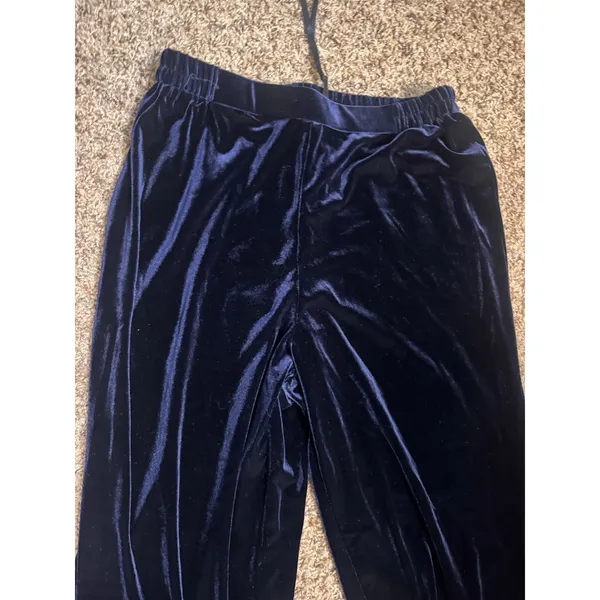 R&M Richards Navy Blue Velvet Wide Leg Pants Side Slit Holiday Size 12M party - Image 3