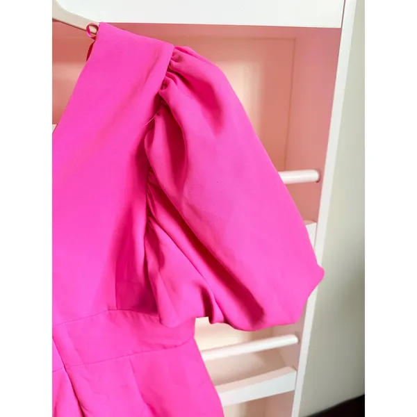 Endless Rose Hot Pink Puff Sleeve Cutout V-Neck Mini Dress Medium - Image 3