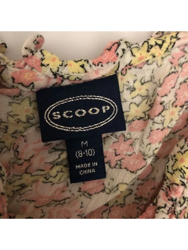 Scoop Floral Sleeveless Babydoll Mini Dress Ruffled Hem Pink Yellow M - Image 3