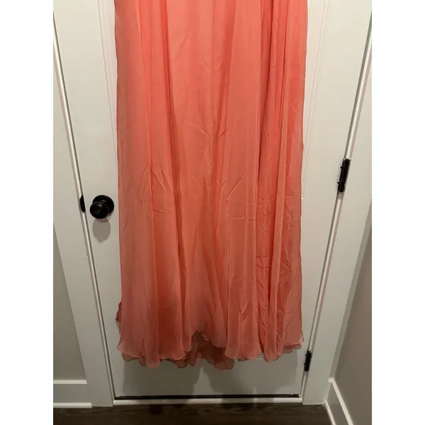 MAC DUGGAL Size 16 Coral Gown Wedding Formal Ball Gown Pleated Bodice Sequins - Image 4