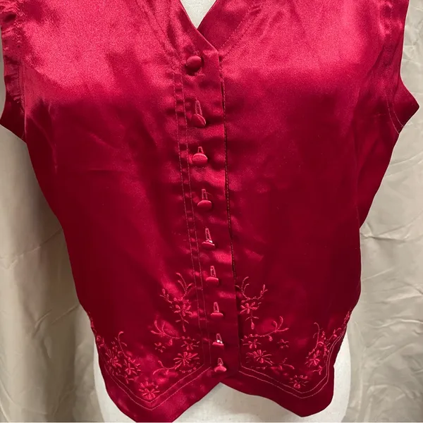 Bali Studios Vintage 90s Red Satin Button Down Vest M Witchy‎ Whimsigoth - Image 3