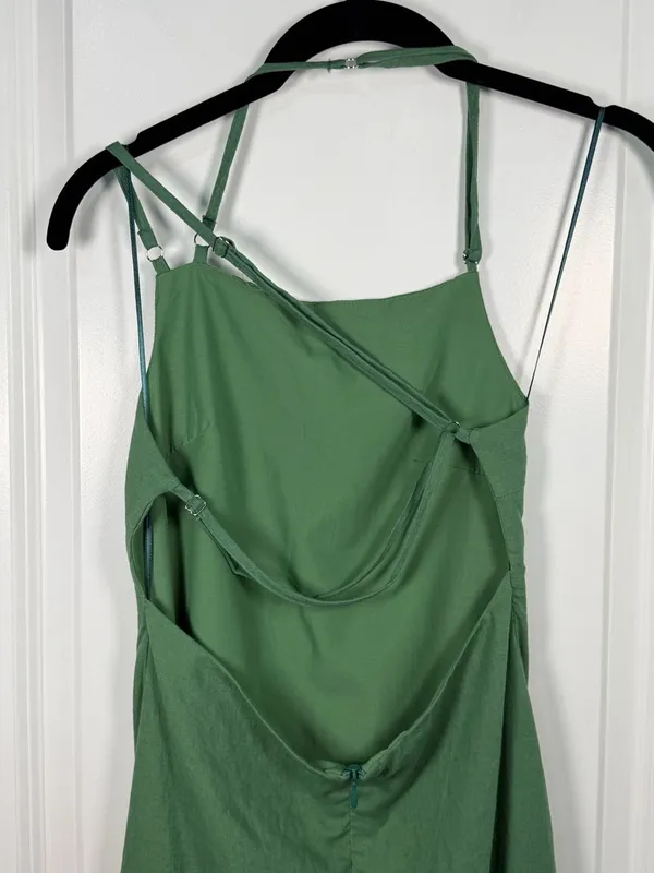 Zara Linen Blend Open Back Midi Dress in Green - Image 5
