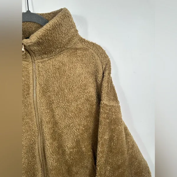 H&M‎ Teddy Fleece Jacket Women’s Large Tan Sherpa Full Zip Cozy Relaxed Fit - Image 4