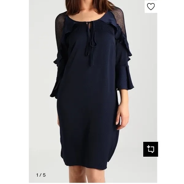 Evans Navy Blue Polka Dot Ruffle Lace Shoulder‎ Shift Dress Size 16 Bell Sleeve - Image 3