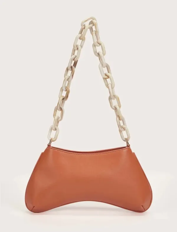 SheIn NWT Two Tone Vegan Leather Baguette Bag W Awesom Chain Handle - Image 2