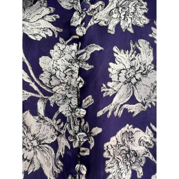 Alice + Olivia Layered Ruffle Sleeve Shirt Blouse Navy Blue Floral Silk Small - Image 7