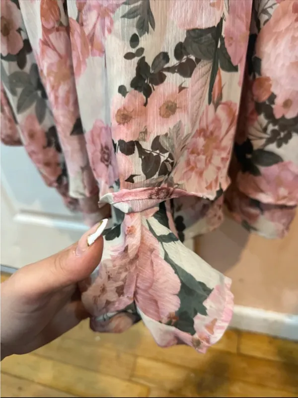 Express Floral Ruffle Tie-Neck Romper - Pink - Image 4