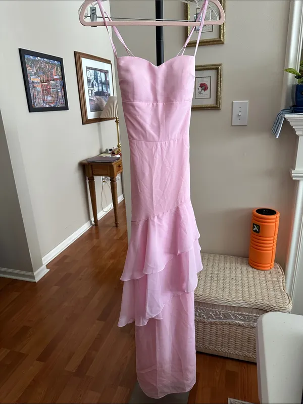 Soft Pink Tiered Maxi Slip Dress with Spaghetti Straps - Image 2