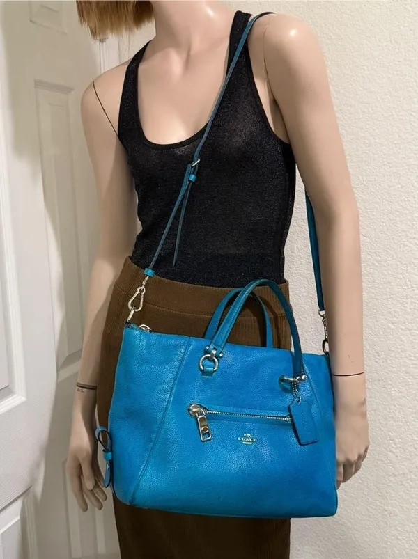 COACH Prairie Pebbled Leather Turquoise Color Satchel Crossbody RECOLORED! READ - Image 8