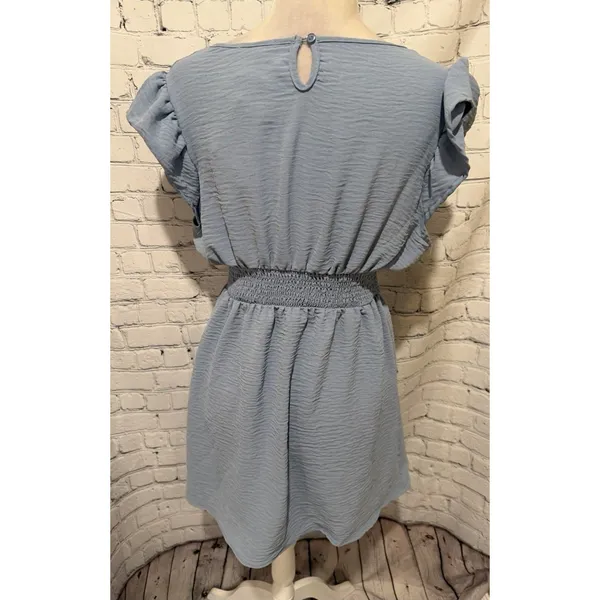 NWT No Comment Juniors Blue Flutter Sleeve Mini Dress Size XL - Image 4