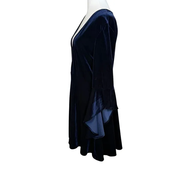 Lulus Wrapped in Luxe Navy Blue Velvet Bell Sleeve Skater Dress XL Dark Romantic - Image 4