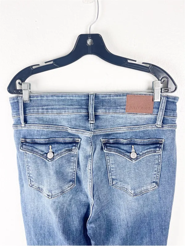 JUDY BLUE Blue Denim High Rise Flare Leg Jeans Size 32 Casual Neutral - Image 8