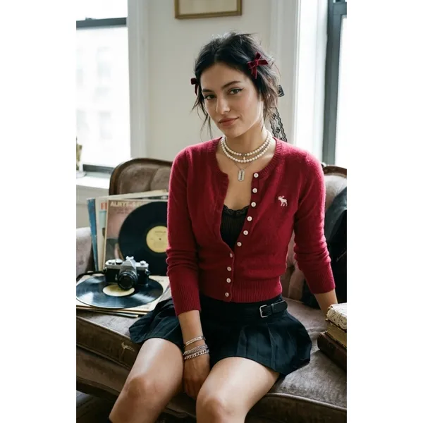 Vintage Y2K Abercrombie & Fitch Red Cashmere Blend Cardigan/Women's XS Tagged M - Image 3