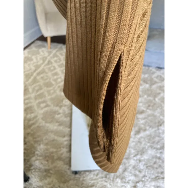 Nine West Ribbed Knit Midi Dress Tank Camel‎ S Preppy Minimalist Resort Neutral - Image 4