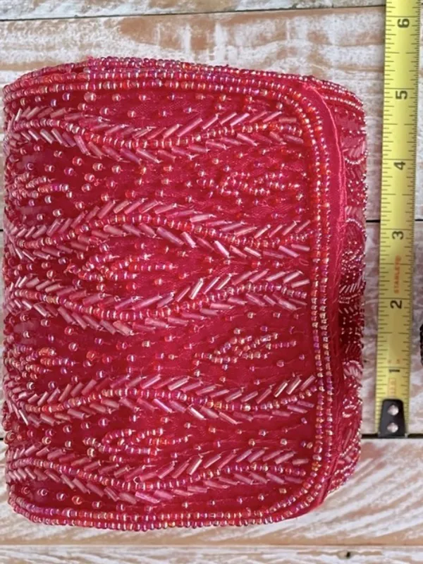 🪩 Handmade Bali Indonesia Red Hand Beaded Cylindrical Clutch Purse 🪩 - Image 6