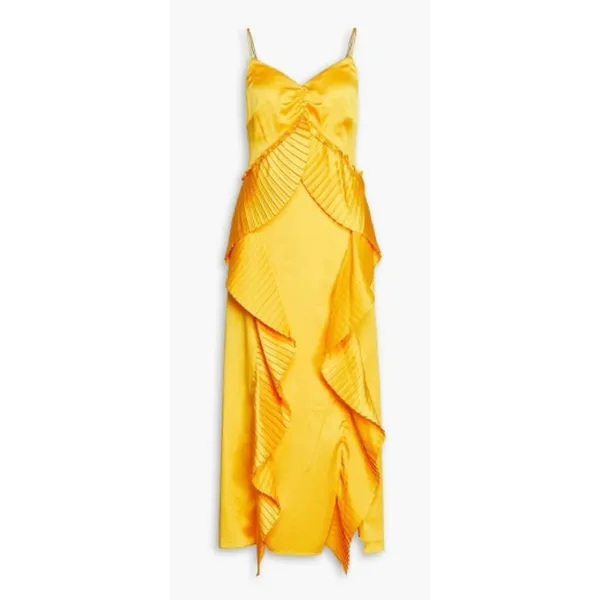 NWT AMUR Leena Pleated Ruffe Satin Maxi Slip Dress in Tuscany Yellow Sz. 12 - Image 4