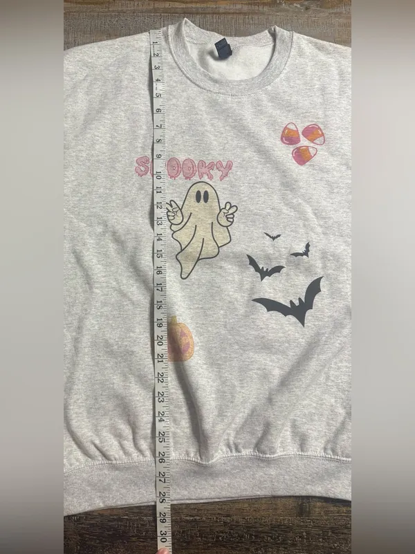 Gildan Light Gray Halloween Ghost Graphic Crewneck - Image 8