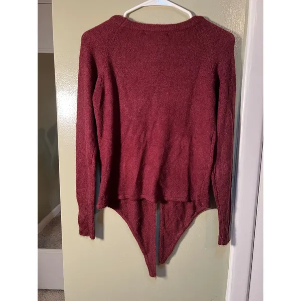 Olivaceous Women's Size Small Knit Top Long Sleeve Tie Front Burgundy Soft - Image 5