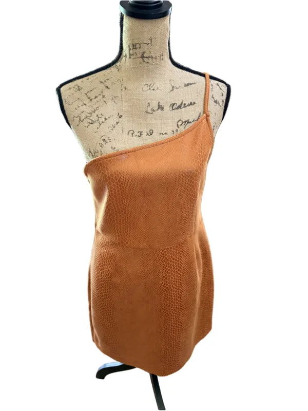 Urban Outfitters Geri Faux Snakeskin One Shoulder Mini Dress Size L NWT Brown - Image 3