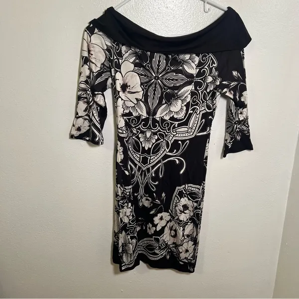 White House Black Market Women's Size Small Off Shoulder Mini Tunic Dress Black - Image 5