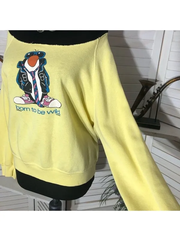 vintage 90s Y2K sweatshirt “Born to Be Wild" penguin graphic boho grunge whimsy - Image 6