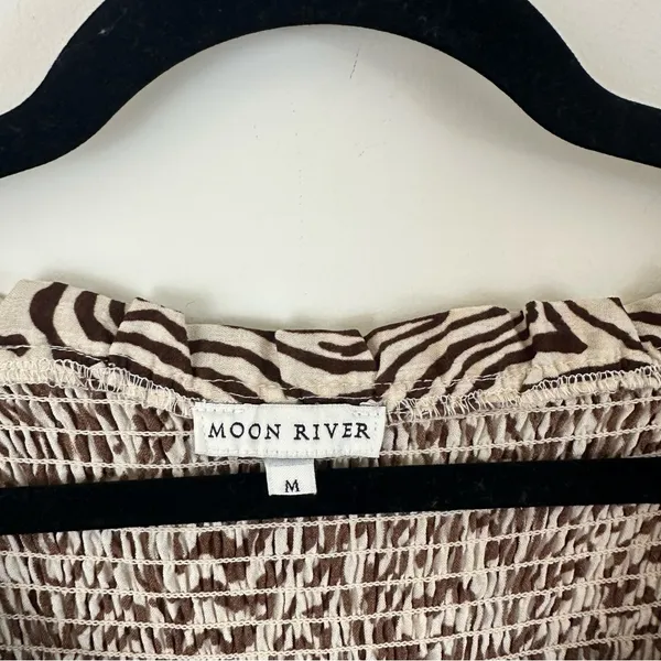 Anthropologie Moon River Smocked Puff Sleeve Midi Dress Swirl Print Medium - Image 4