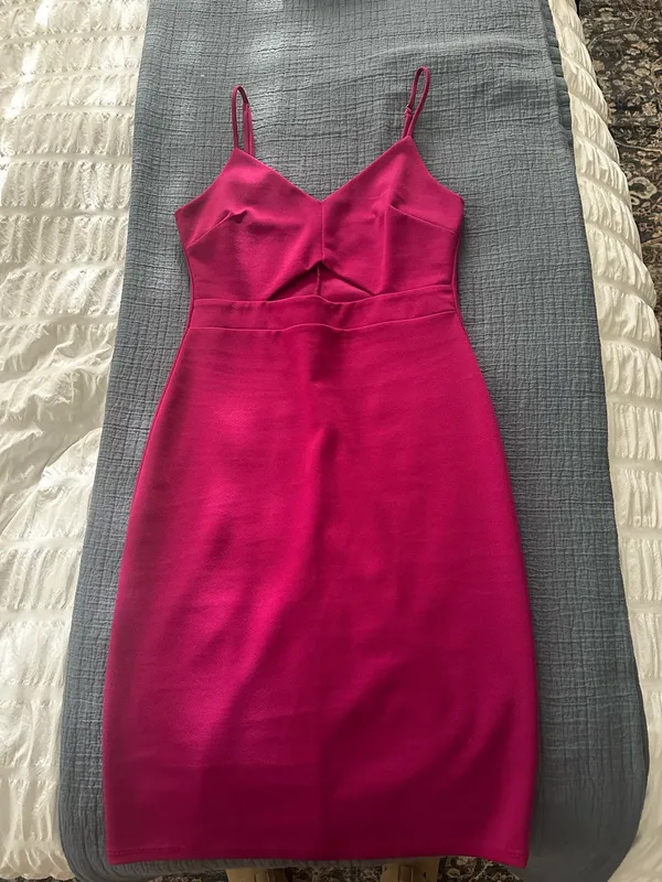 Lulus Magenta Bodycon Midi Dress - Image 2