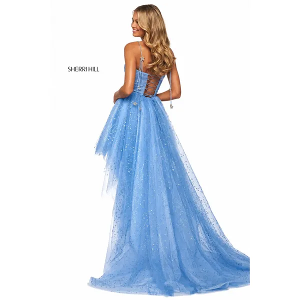 SHERRI HILL 53825 Light Blue/Silver Glitter‎ Star High-Low Dress Gown NWT Size 4 - Image 2