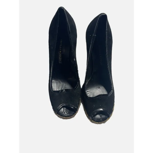 Hollywould Lexington Wedges Women 36 Black Suede Croc Peep Toe Platform Heels - Image 4