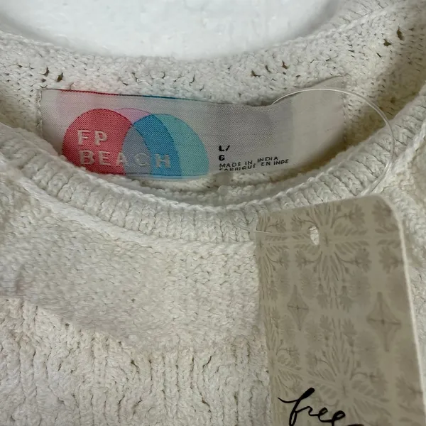 Free People Beach Devyn Sweater Mini Dress Ivory Ruffle Strap Size Large NWT - Image 4