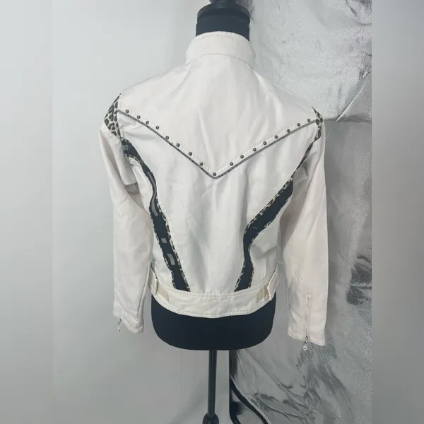 Biker USA design jacket size‎ small white with jaguar print - Image 3