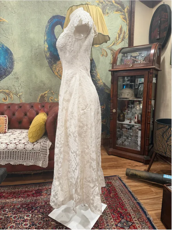 Vintage Scott McClintock Millennium 2000 Lace Maxi Dress 4 White Bridal Prom Y2K - Image 4