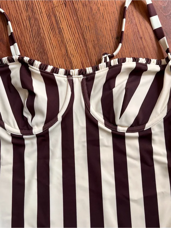 Onia Marilyn One Piece Swimsuit Brown Cream Stripe Underwire Bustier NWT $225 - Image 4