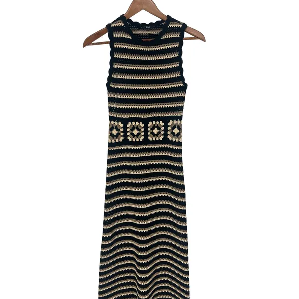 Rails Coco Crochet Knit Midi Dress Black Cream Brown‎ XS - Image 5