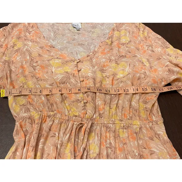Cozy Co Boho Peach Long Sleeve Mini Dress Pockets Large Prairie Soft Girl Flowy‎ - Image 6