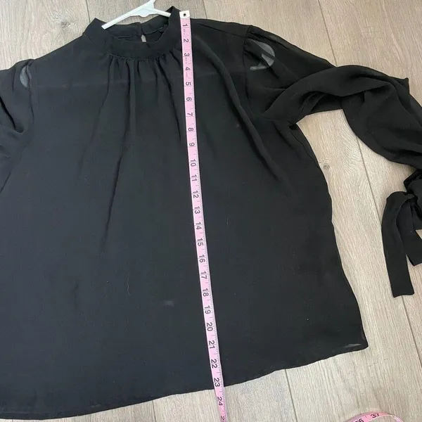 Forever 21 Chiffon Shirred Mock Neck Top black blouse - Image 8