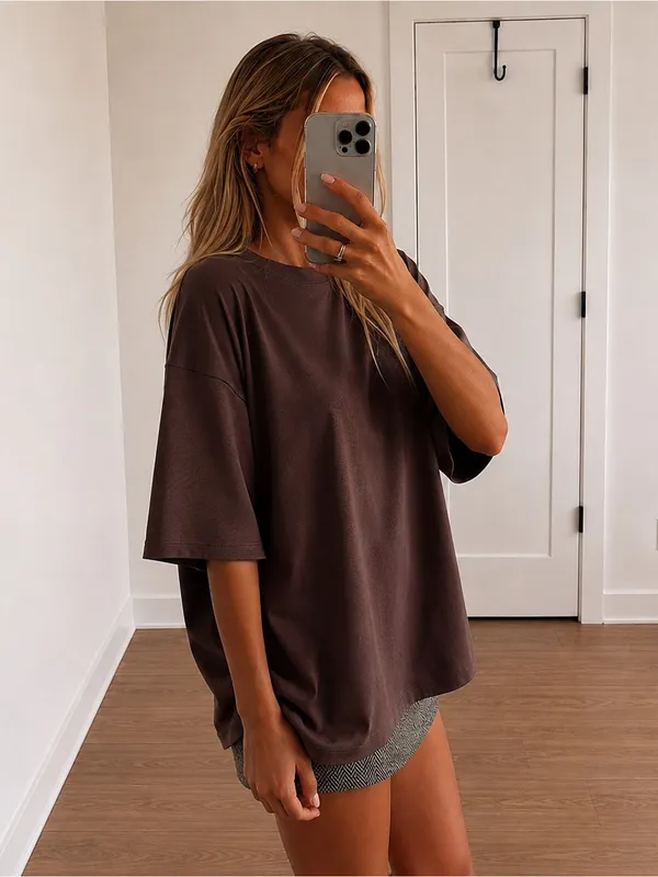 Topshop Oversized Dropped Shoulders Tee in Brown - Image 3