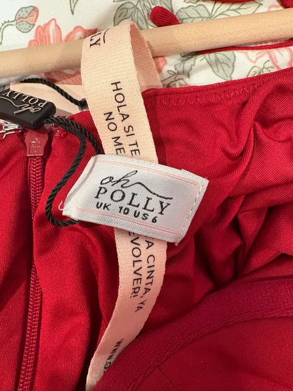 Oh Polly Red dress with slit and sleeves - Image 7
